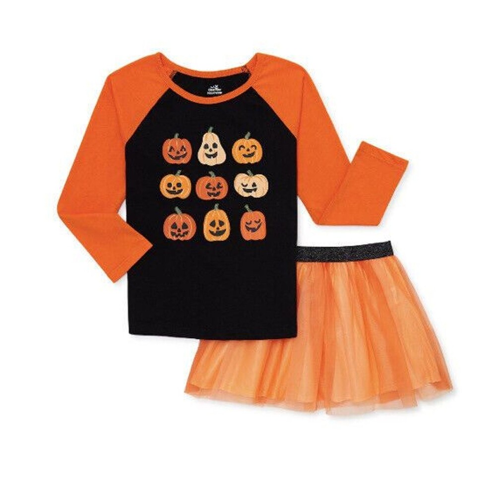 Toddler Girl Halloween Pumpkin Top & Tutu Set Size 12 mo Orange‎ Jack-O-Lanterns